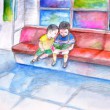 主人公を子どもに置き換えてゆっくりとした非日常を過ごします。 【A4／カラーインク、イラストボード】