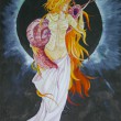  岡 華子：日食のヴィーナス - 性と女性が強い現代を意識した作品。太陽=男、月=女。カタツムリは両性。【460×460mm／ケント紙、アクリルガッシュ、デザインカラー、ハイメッシュインク】