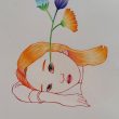 崔 晶恩（チェ・ジョンウン）【韓国】：涙花 - 涙を飲んで咲く花。その花の種を目に植えた少女の話の一部を描きました。悲しくて苦しい時を克服したら、その時流した涙が美しい花のように咲くという意味の作品です。【210x297(A4サイズ)／画用紙、水彩絵具、ポスターカラー】