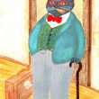 猫の事務所：ぜいたく猫 - 【224×316mm ／アクリル、色鉛筆、マーカー】